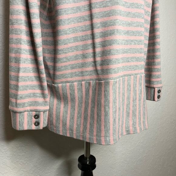 Soft Surroundings gray pink striped waffle thermal knit tunic top size Medium - Picture 9 of 11